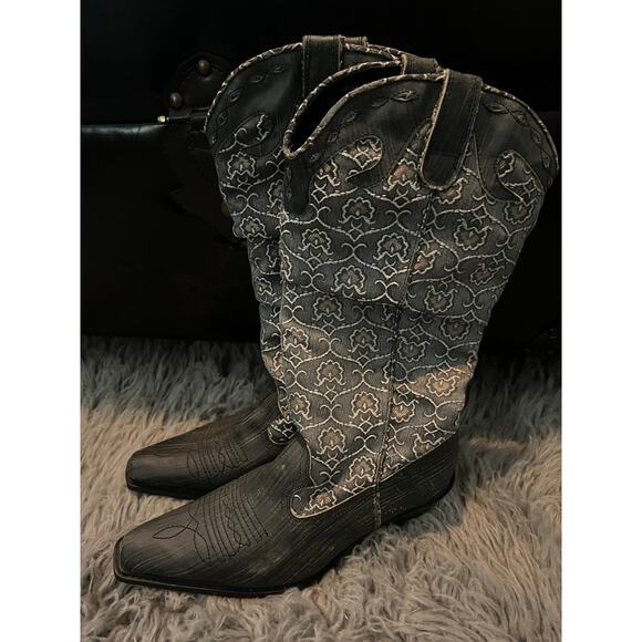 VTG The People Have Spoken Women's Western Cowgirl Slouch Boots Sz 8 Gray Cowboy
